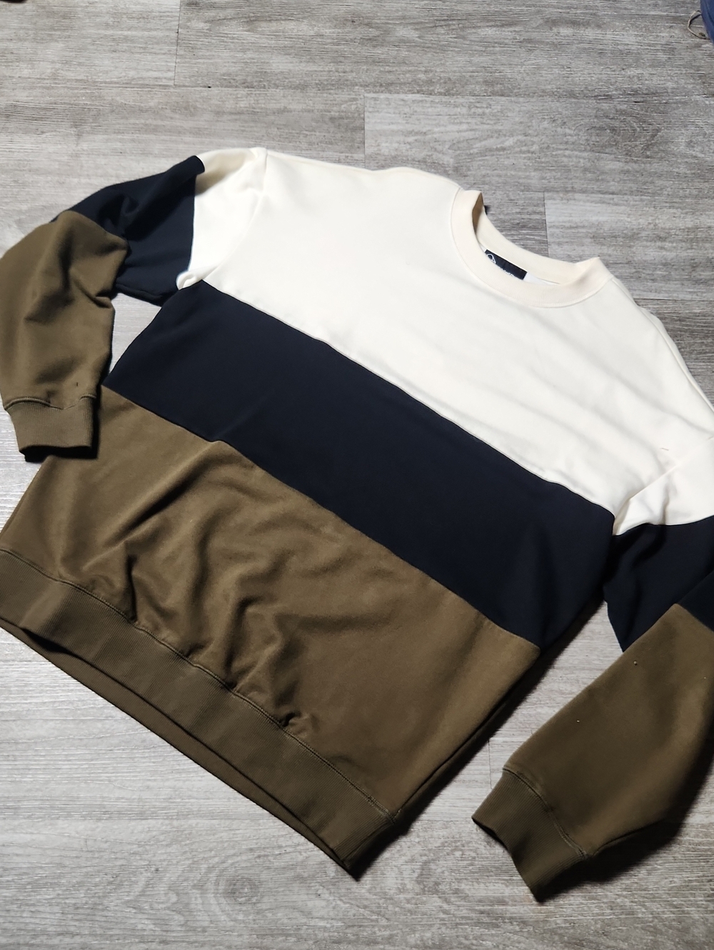 Original Use Men's Colorblock Crewneck Sweater in White, Black & Olive